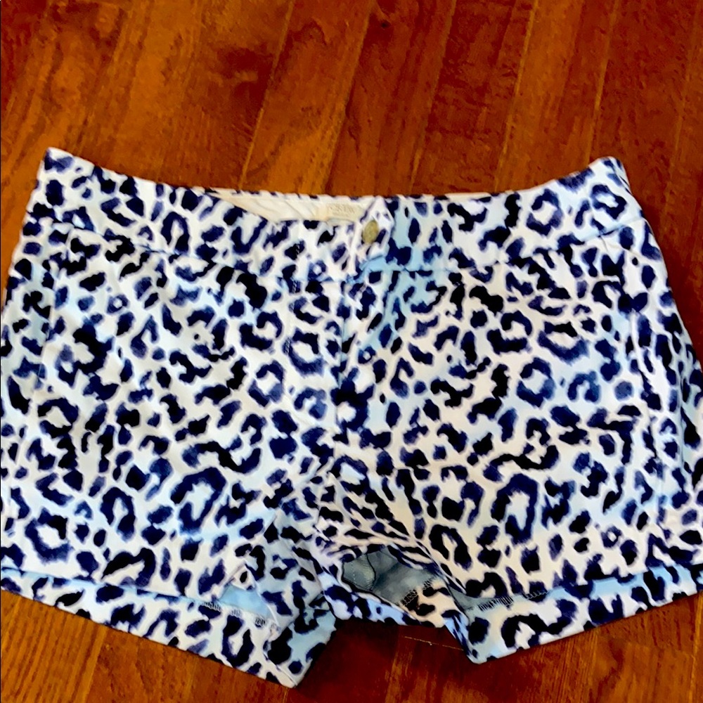 J. Crew Cheetah Print Shorts in Blue and White